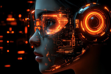 佩戴发光耳机的侧脸人像