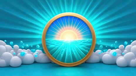 金色圆框中的日出海景