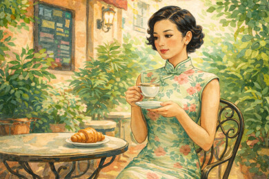 法式露台上的旗袍午茶
