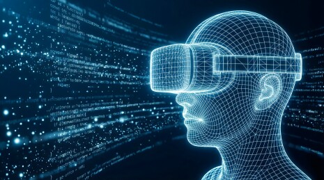 虚拟现实头盔与代码背景下的数字人像