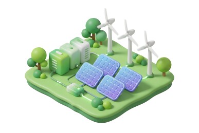 绿色能源系统示意图含风力发电机与太阳能板