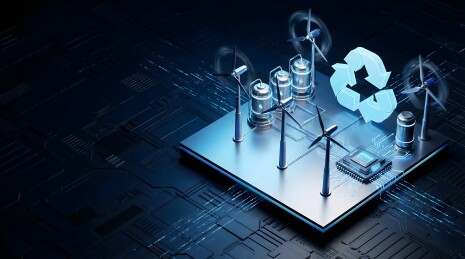 芯片平台集成风力发电与回收标志的科技场景