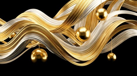 金色银色波浪线条与悬挂金属球装饰