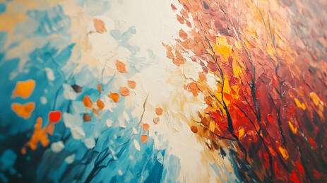 秋天树木与树叶抽象画