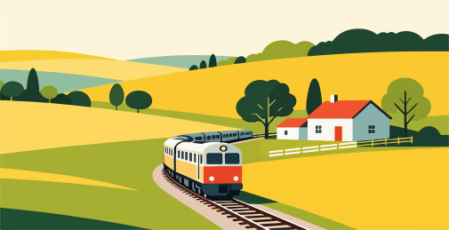 扁平化乡村风景插画