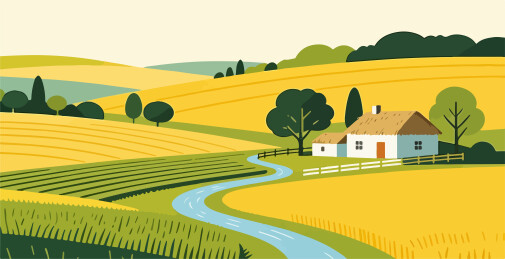 扁平化乡村风景插画