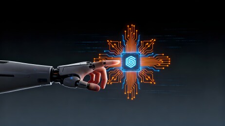 机械手触碰发光电路图案