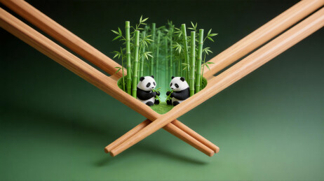 筷子和熊猫中国元素创意广告设计数字艺术