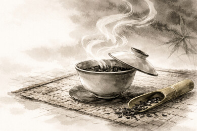 茶席闻香静物插画