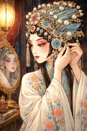 京剧旦角镜前理妆