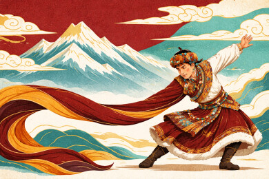 雪山前的藏舞长袖