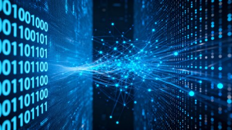 蓝色二进制代码与网络连接图案