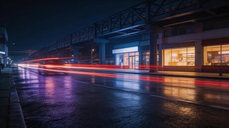 雨夜城市街道车流光影