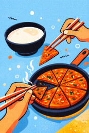 米酒配泡菜煎饼插画