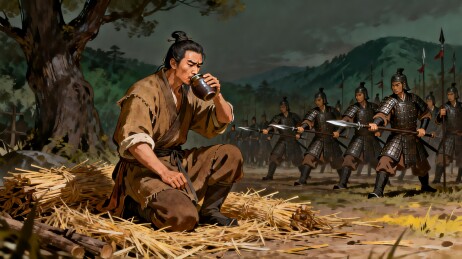 古代武士饮茶士兵列队场景