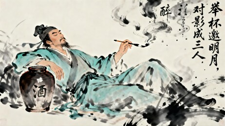 古代文人醉酒挥毫图