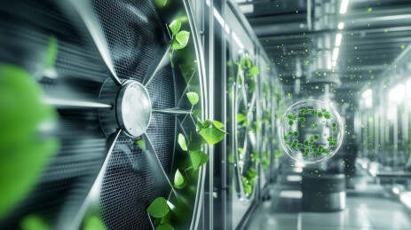 工业风扇与绿叶结合展现绿色能源环保科技