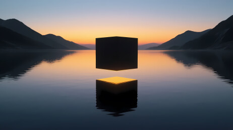 黑立方体橙光倒影