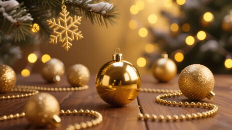 金色圣诞装饰松枝