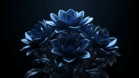 深蓝莲花黑底静谧