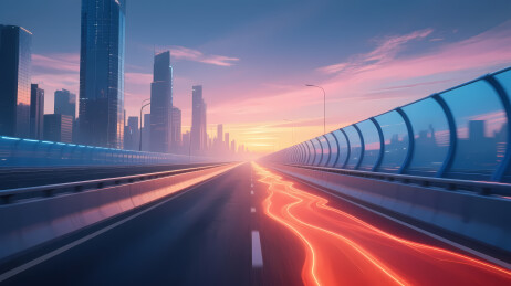 夕阳下的未来感高速公路