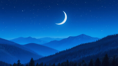 弯月星空山林夜景