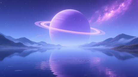 紫色光环行星与远山