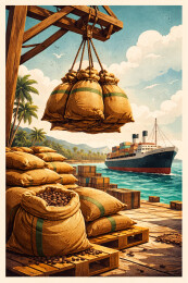 码头咖啡豆麻袋装载