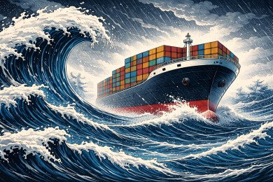 暴风雨中远洋巨轮航行