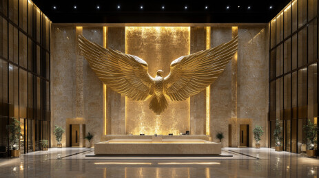 酒店大堂的金色鹰雕