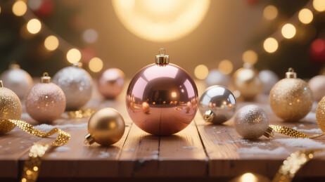 金色圣诞球与彩球