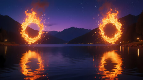 双火环映夜山湖