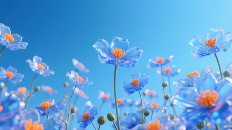 蓝花橙蕊蓝天背景