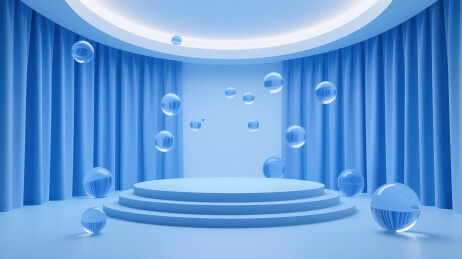 蓝色台阶舞台与透明球饰