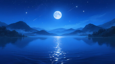月照山湖夜景
