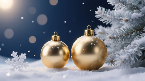 金色圣诞球与雪松枝