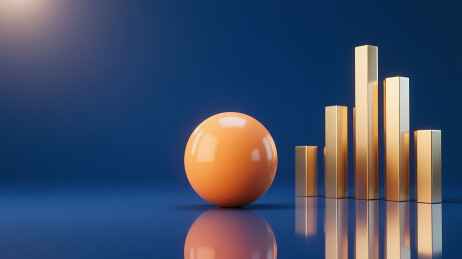 橙球金柱蓝背景