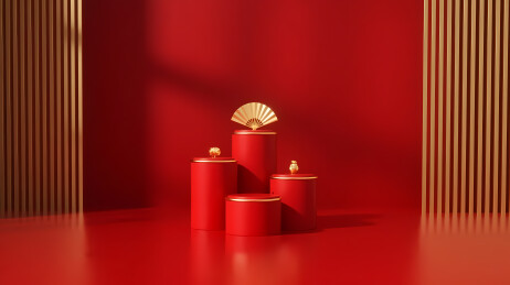 红柱金球红色背景