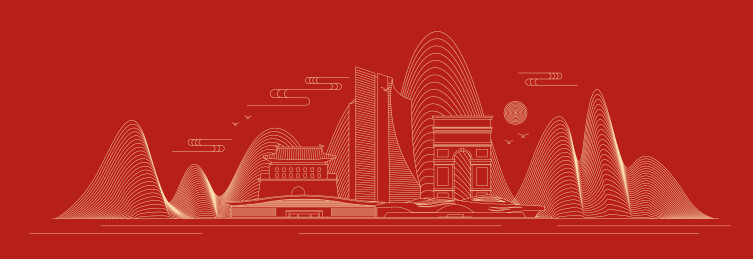 廊坊红色矢量城市线条插画
