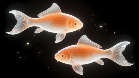 橙白金鱼游深空