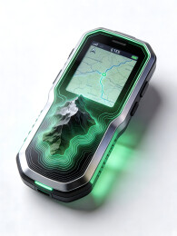 未来感GPS设备显示绿色等高线地形图