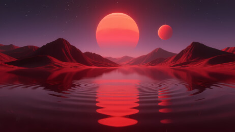 红色星球映照外星湖山