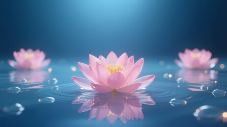 粉色莲花静谧水面