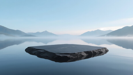 悬浮黑岩静水映山