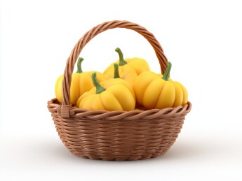 藤编篮筐里放着南瓜