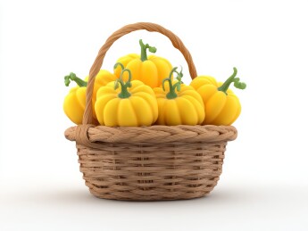 藤编篮筐里放着南瓜