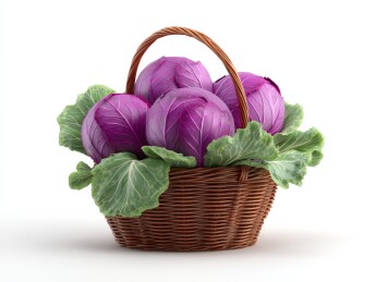  竹篮里放着紫色包菜