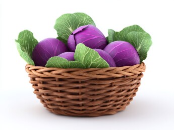  竹篮里放着紫色包菜