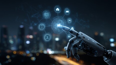 机械手触碰发光粒子