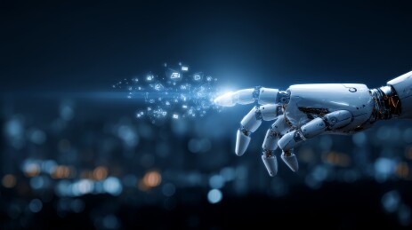 机械手触碰发光粒子